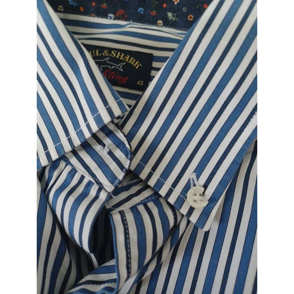 Paul‎ & Shark Shirt Mens XL 45 Blue Yellow Striped Adult Yachting Italy Made